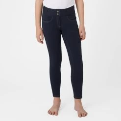 Horze Marlee Kids Pull-on Full Seat Tights With Contrast Stitching - Dress Dark Blue