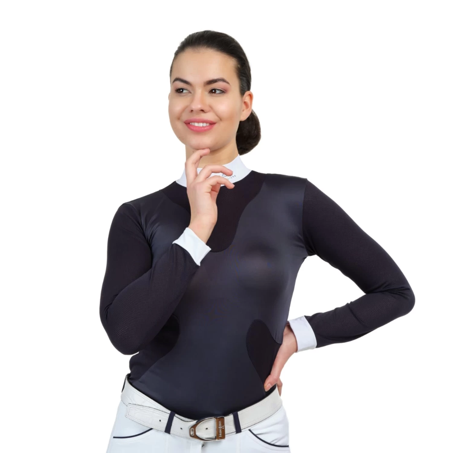 Cavalliera High Style Long Sleeve Riding Show Shirt - Navy Dark Blue - Image 4